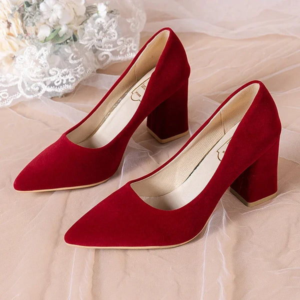 Elegant Pointed Toe Wedding Pumps for Women with Comfortable Thick Heels